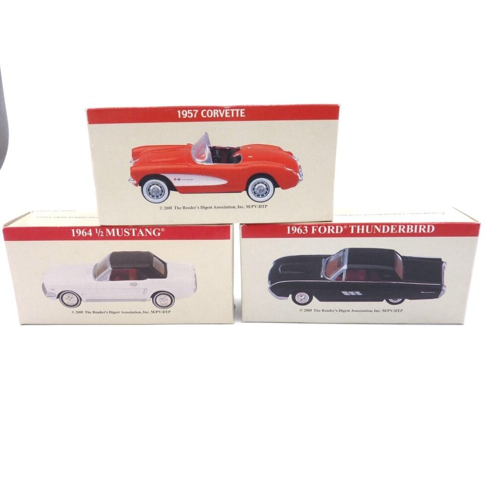 1/64 diecast cars 1963 Thunderbird 1964 Mustang 1957 Corvette Reader Digest 2001